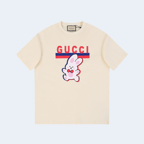 구찌 웹 레빗 코튼 로고 티셔츠 아이보리