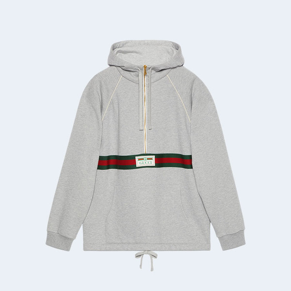 구찌 웹 디테일 코튼 저지 스웨트셔츠 그레이