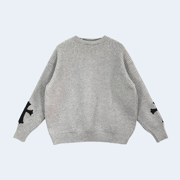 크롬하츠 레더 크로스 패치 스웨터