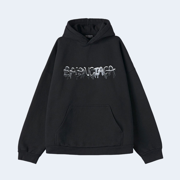 발렌시아가 슬라임 로고 코튼 저지 후디