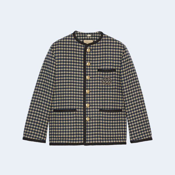 구찌 인터로킹 G 울 깅엄 재킷