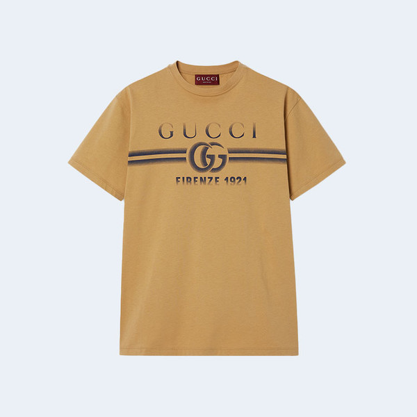 구찌 프린트 코튼 저지 티셔츠 베이지