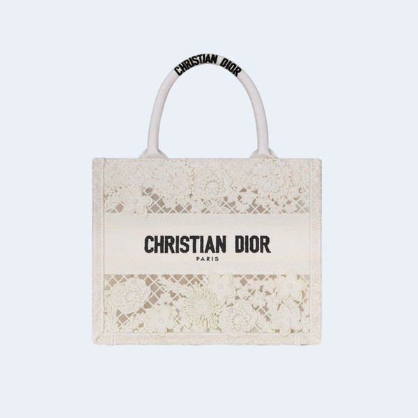 디올 레이스 마크라메 북 토트 미디엄 백 화이트