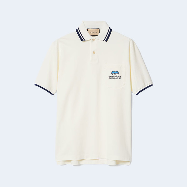 구찌 엠브로이더리 코튼 피케 폴로 셔츠 화이트