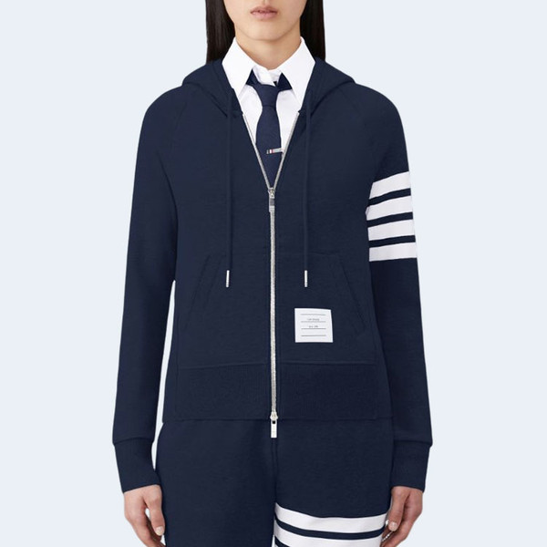 톰브라운 루프백 니트 스트라이프 클래식 후디 네이비