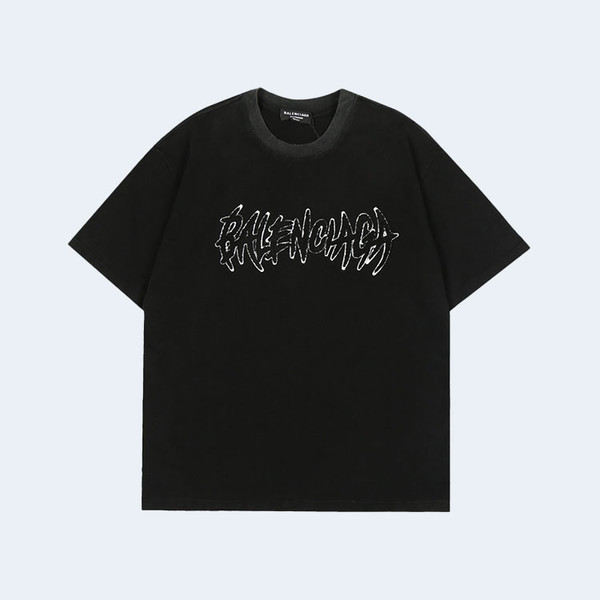 발렌시아가 파리스 헤비 워크 디스트레스드 티셔츠 블랙