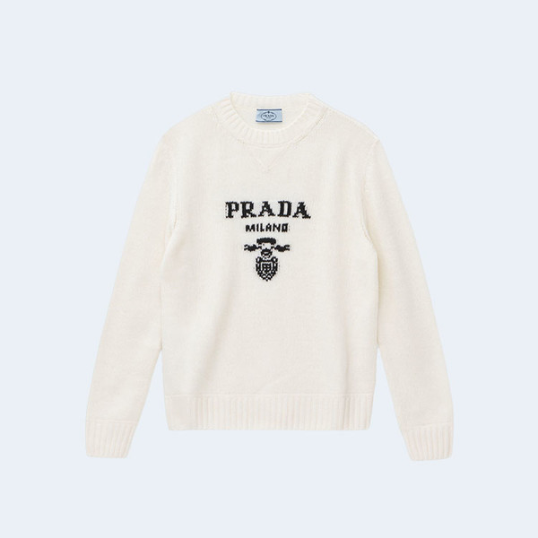 프라다 캐시미어 울 로고 크루넥 스웨터