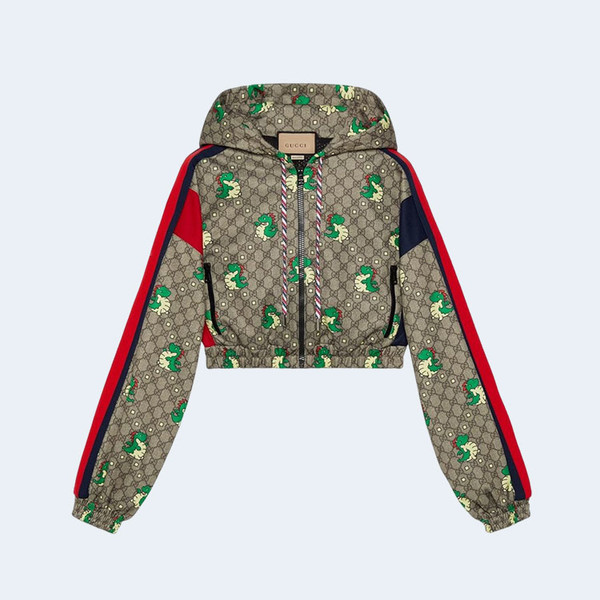 구찌 드래곤 프린트 크롭 저지 자켓