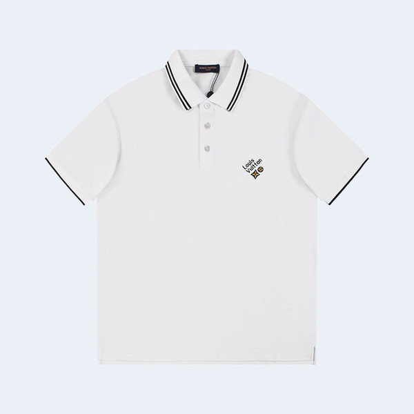 루이비통 라펠 로고 자수 폴로 셔츠 화이트