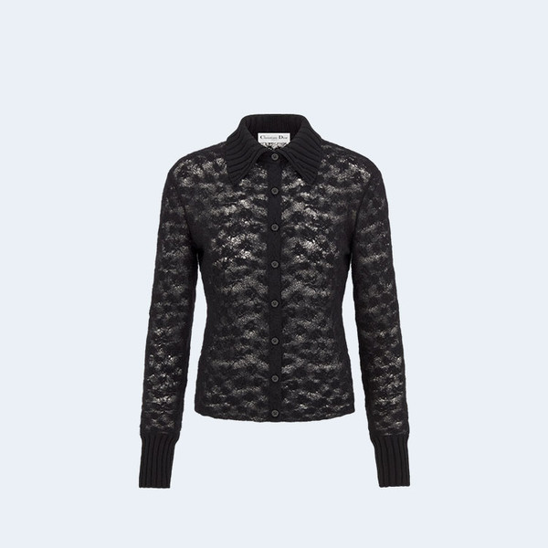 디올 블랙 모헤어 울 오픈워크 니트 가디건