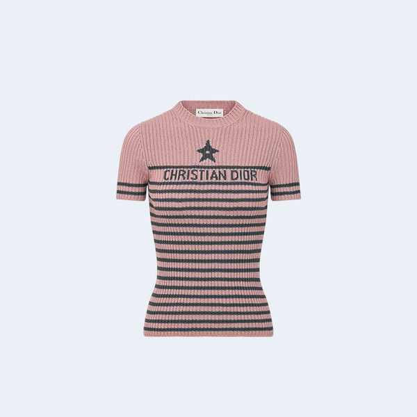 디올 디오리비에라 반소매 핑크 스웨터