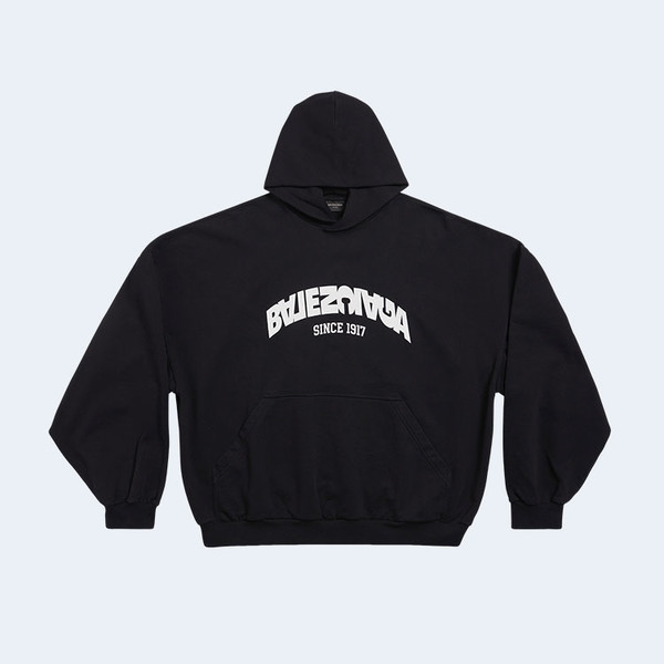 발렌시아가 백 플립 오버사이즈 라운드 후디 블랙