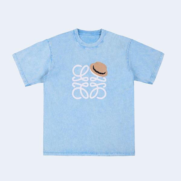 로에베 스트로우 햇 로고 코튼 저지 티셔츠 스카이블루