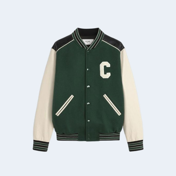 셀린느 C로고 울 바시티 자켓 그린