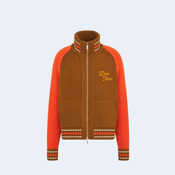 디올 티어스 울 캐시미어 블루종 브라운 레드