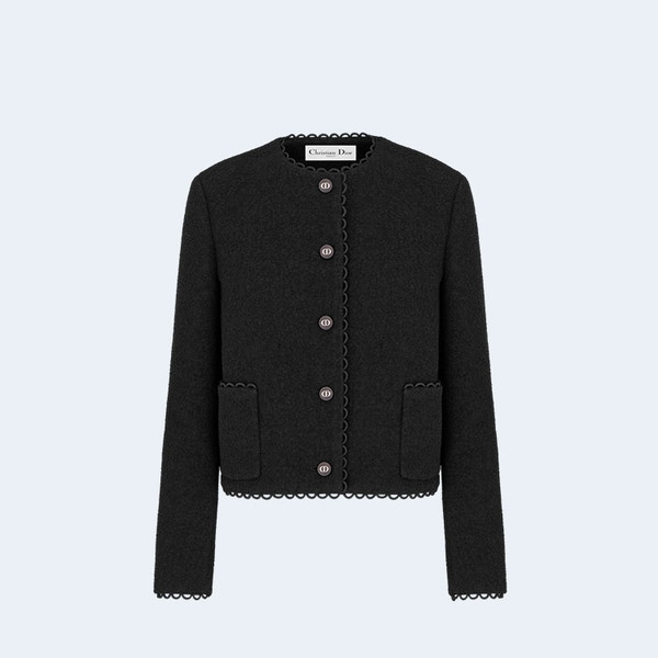디올 에크루 울 부클레 크롭 자켓 블랙