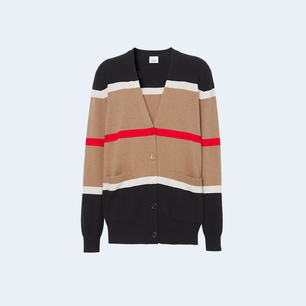 버버리 스트라이프 캐시미어 실크 가디건