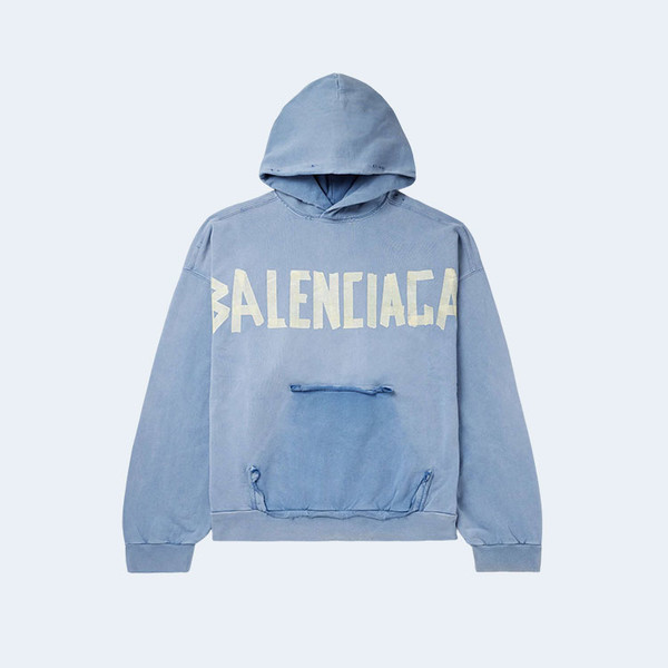 발렌시아가 오버사이즈 테이프 로고 후디 블루