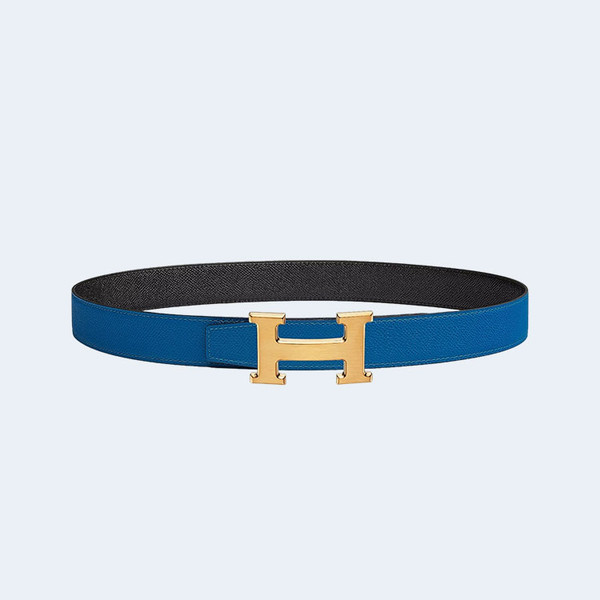에르메스 H STRIE 리버서블 벨트 블루 금장 32mm