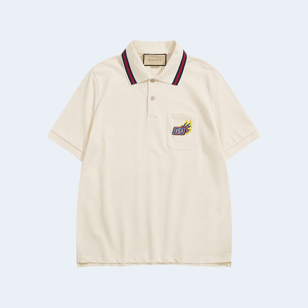 구찌 파이어 자수 폴로 셔츠 화이트