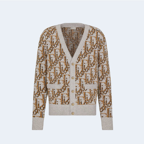 디올 오블리크 베이지 자카드 가디건