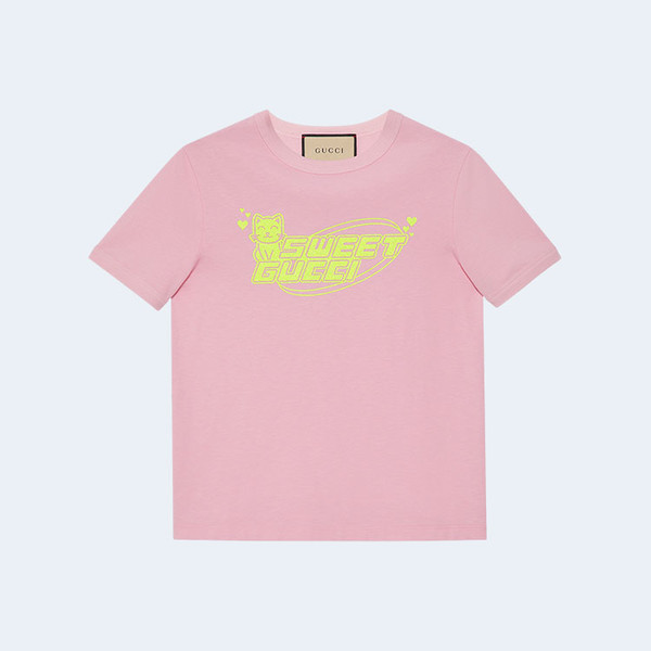 구찌 핑크 코튼 저지 티셔츠