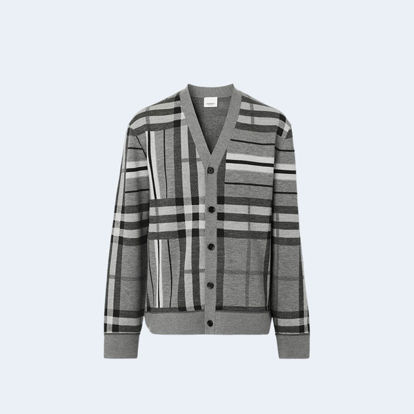 버버리 체크 패턴 브이넥 가디건