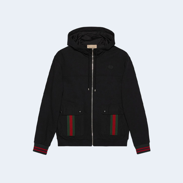 구찌 웹 디테일 코튼 후드