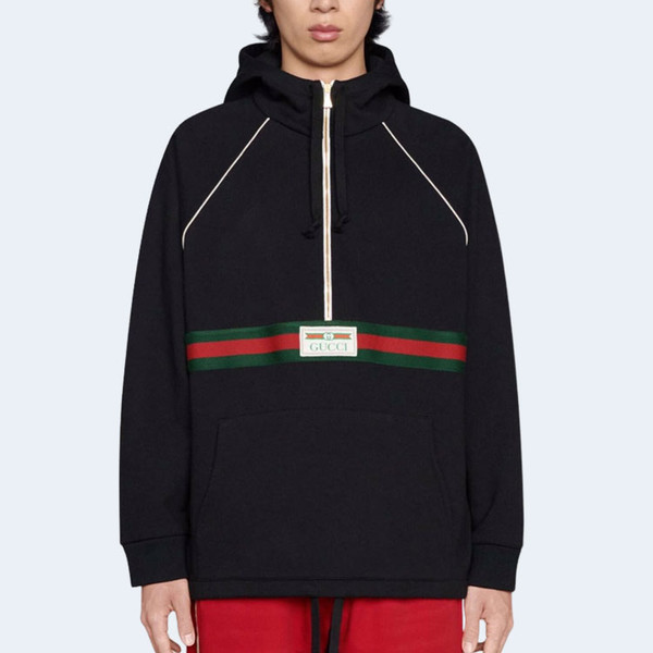 구찌 코튼 저지 스웨트셔츠 웹 블랙