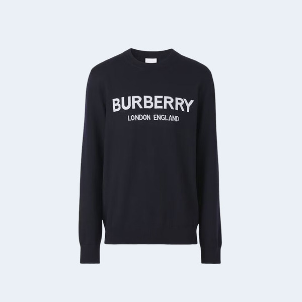 버버리 로고 인타르시아 울 블렌드 스웨터 네이비