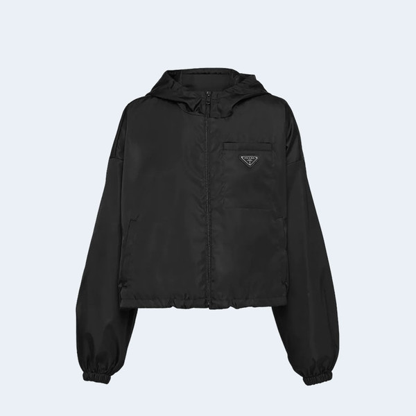 프라다 나일론 크롭 후드자켓 블랙