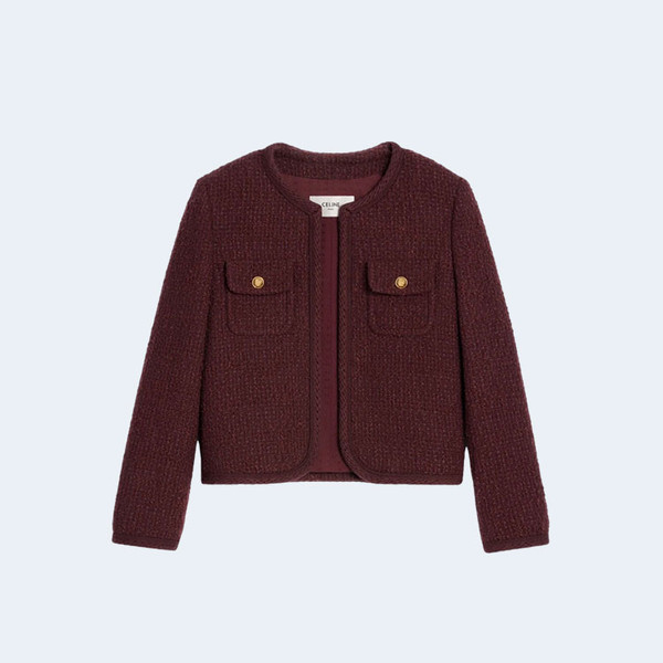 셀린느 버건디 우븐 트위드 자켓