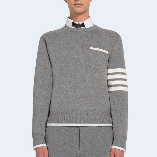 톰브라운 밀라노 스티치 박시 크루넥 풀오버 그레이