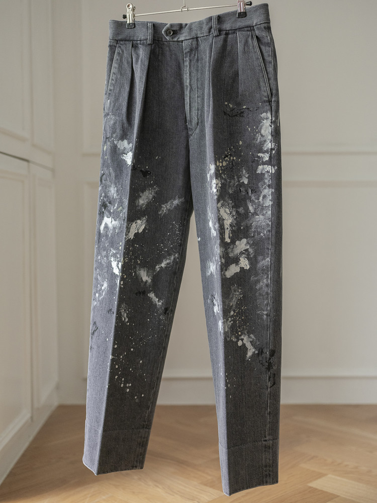 INTÉRIM [인테림] - Milk Paint Used Black Denim 2-Tuck