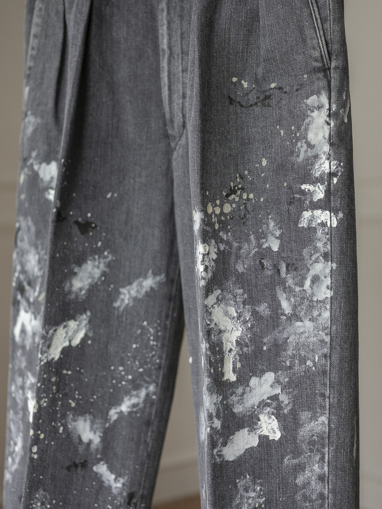 INTÉRIM [인테림] - Milk Paint Used Black Denim 2-Tuck