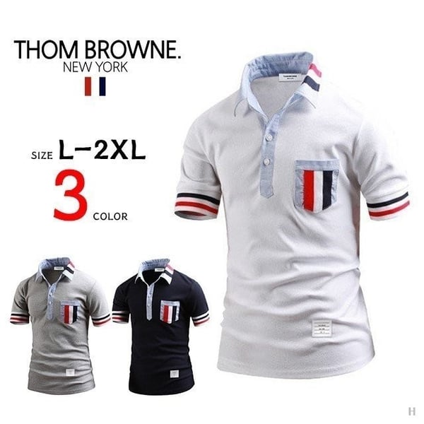 THOM BROWNE 톰브라운 시보리 배색 반팔 카라티