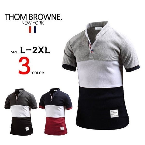 THOM BROWNE 톰브라운 배색 헨리넥 카라티