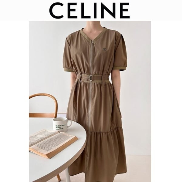CELINE 셀린느 허리밴딩 퍼프 집업원피스