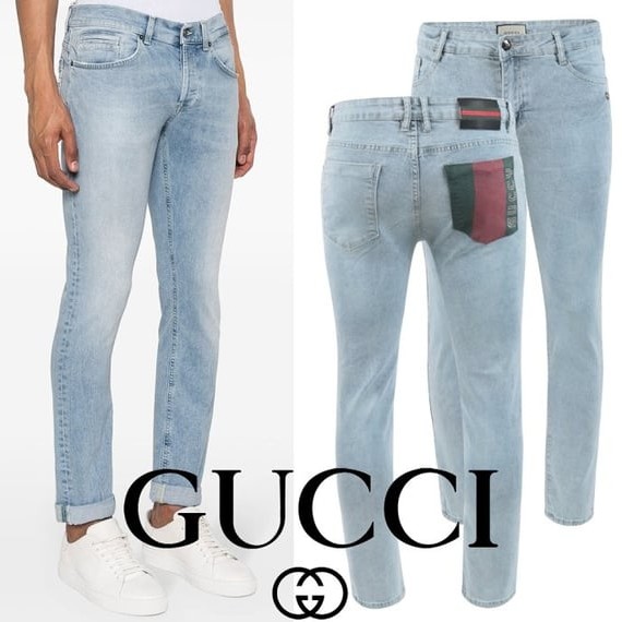 GUCCI 구찌 웹 비쥬장식 워싱 슬림진