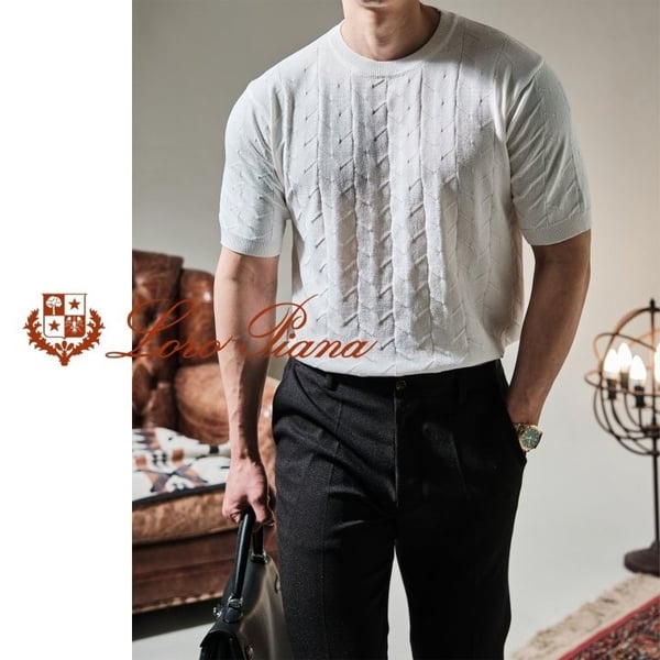 LORO PIANA 로로피아나 린넨 자갸드 니트반팔