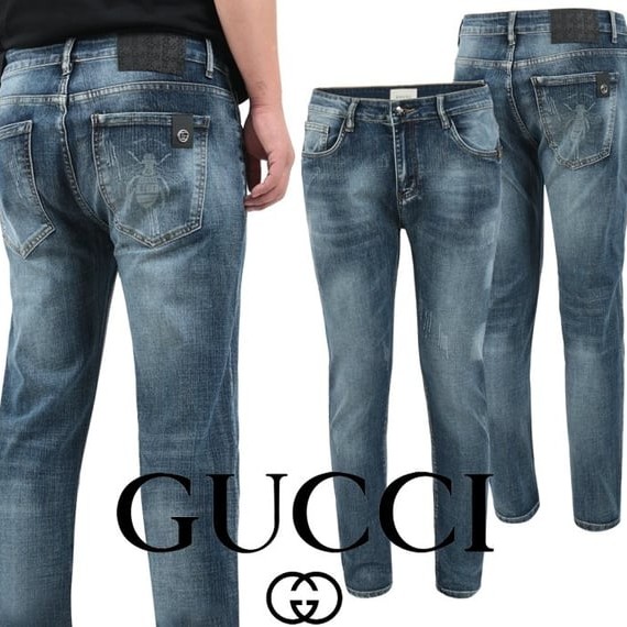 GUCCI 구찌 실버탭 비 로고프린팅 슬림진