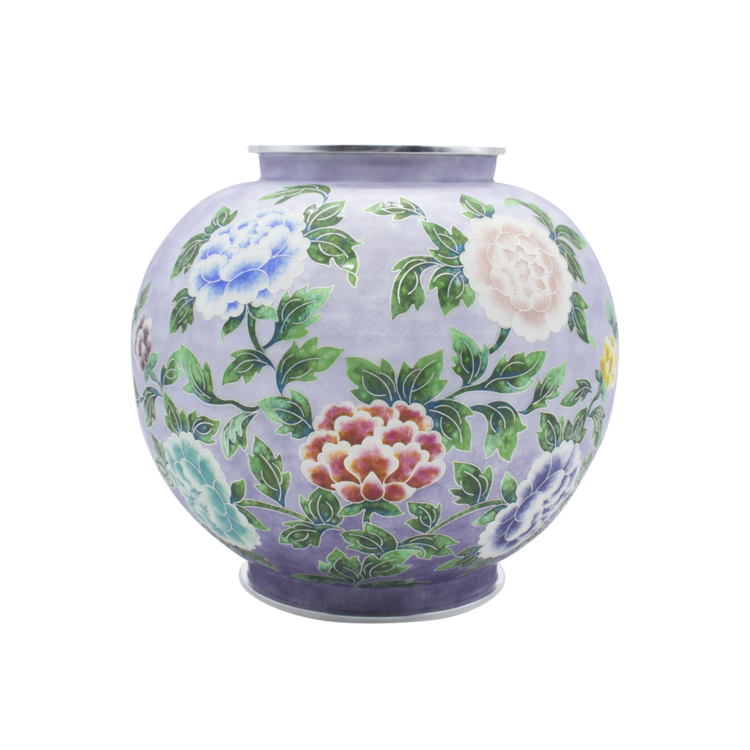 Peony Silver Cloisonné Jar (violet, large)