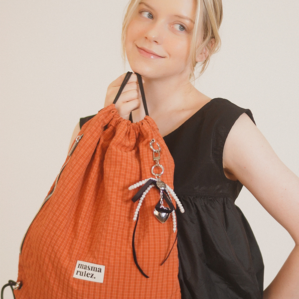 ★masmarulez★ Gym sack string bag plaid check orange Gym sack string bag _ plaid check brown : Masmarulez [마스마