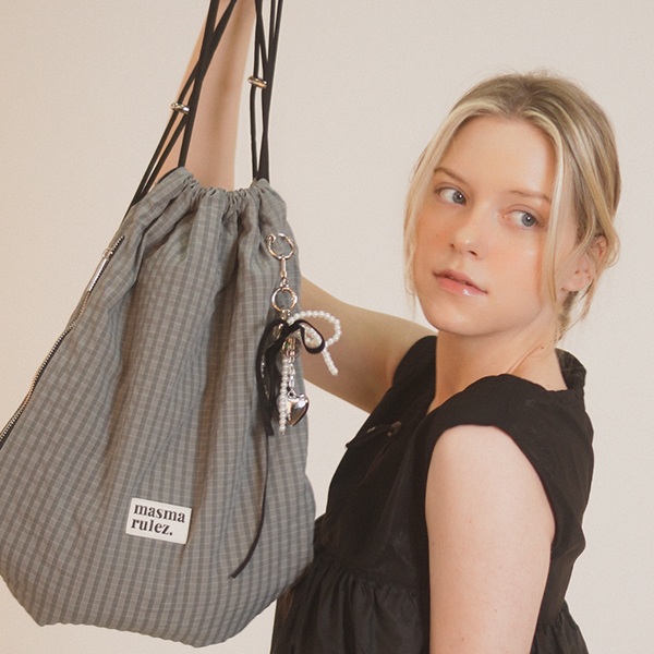 ★masmarulez★ Gym sack string bag plaid check navy black MUSINSA公式 | MASMARULEZ [INT] Gym sack string bag _ plaid