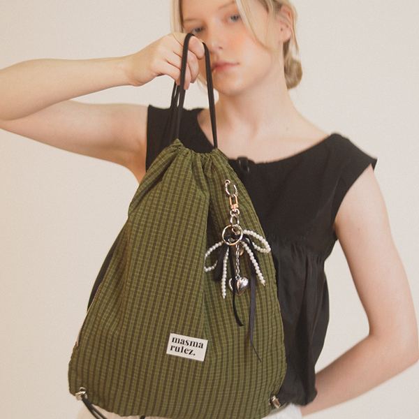 Gym sack string bag _ plaid check khaki : Masmarulez [마스마