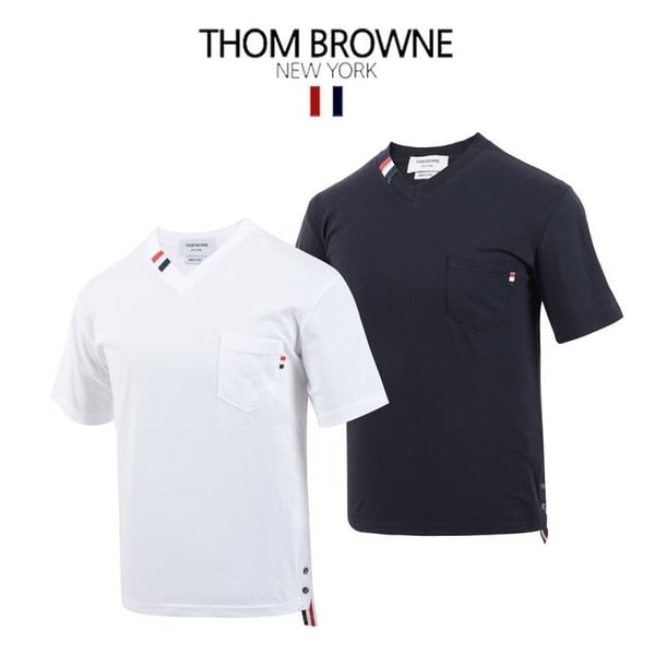 THOM BROWNE 톰브라운 V넥 반팔