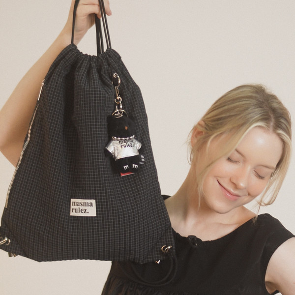 Gym sack string bag _ plaid check navy black : Masmarulez