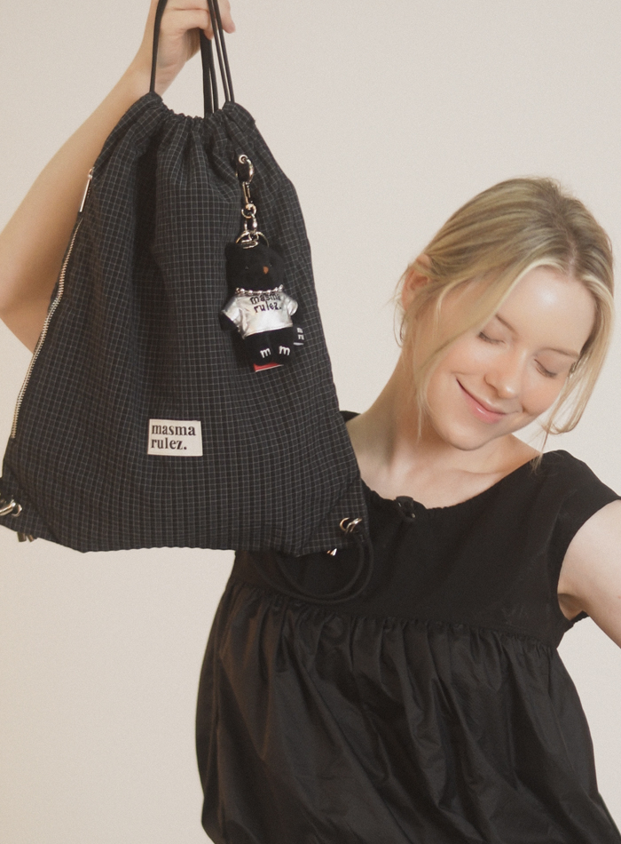バックパック・リュック masmarulez Gym sack string bag plaid check gray 5011172173 masmarulez】韓国人気☆ Gym Sack String Bag _ Plaid Check