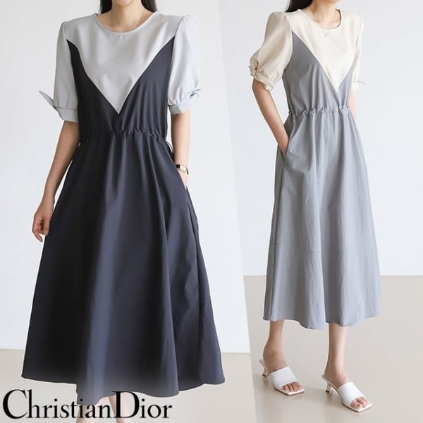 CHRISTIAN DIOR 크리스찬디올 Sleeve ribon knot round long dress
