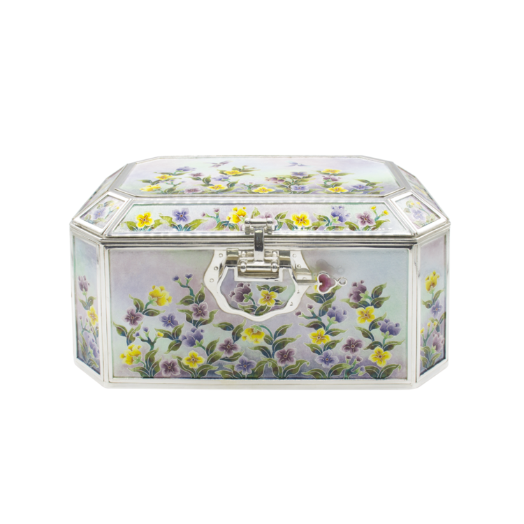 Balloon Flower Silver Cloisonné Octagonal Jewelry Chest (sky blue, extra large)